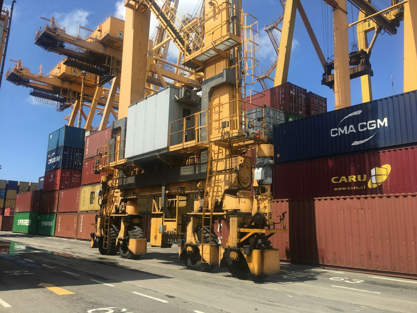 Stacked shipping containers at the Port of Colombo