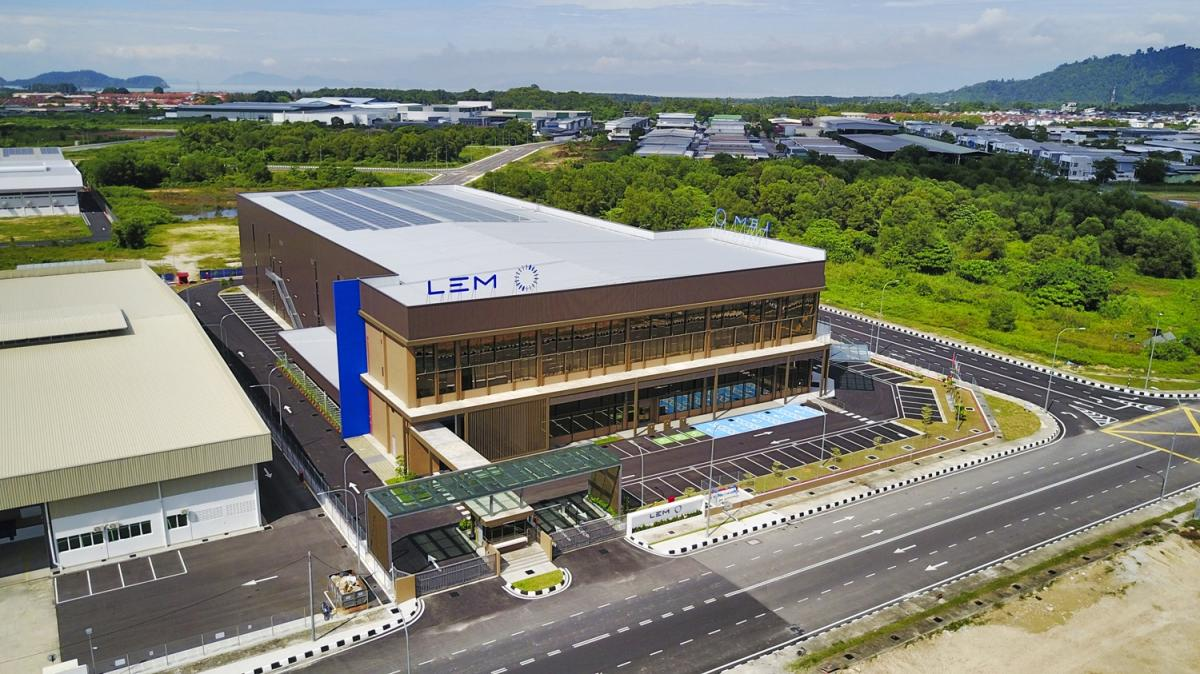 Aerial view of a LEM industrial facility and surrounding business park